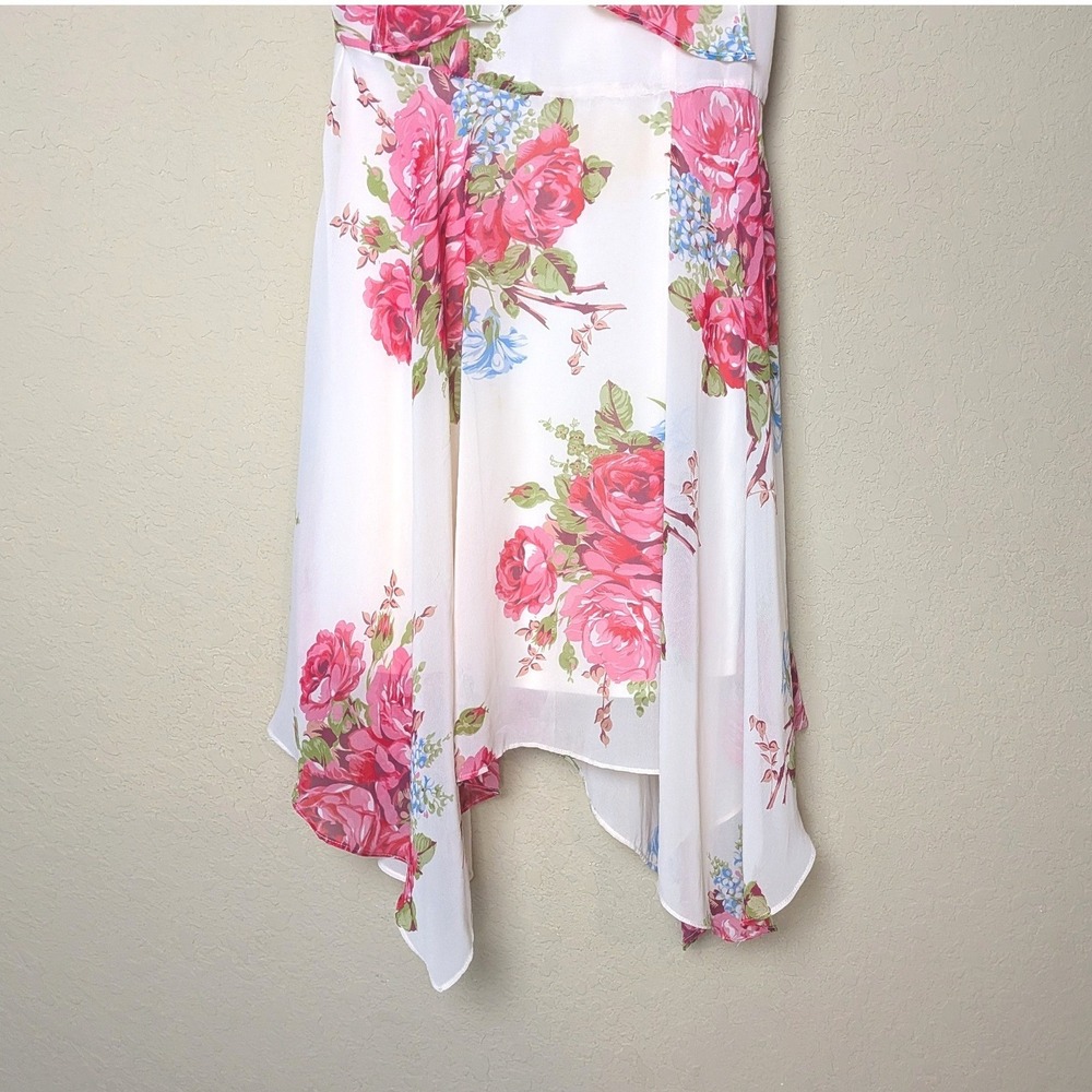 Betsey Johnson Women's Size 8 Floral Dress White Pink Handkerchief Hem Cocktail - Picture 2 of 9